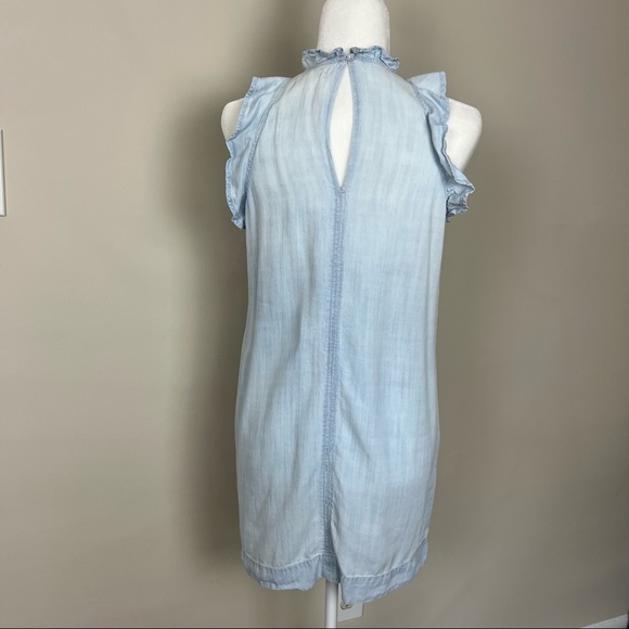 CLOTH & STONE CHAMBRAY MINI DRESS RUFFLE HALTER NECK BLUE SIZE SMALL - Picture 16 of 16